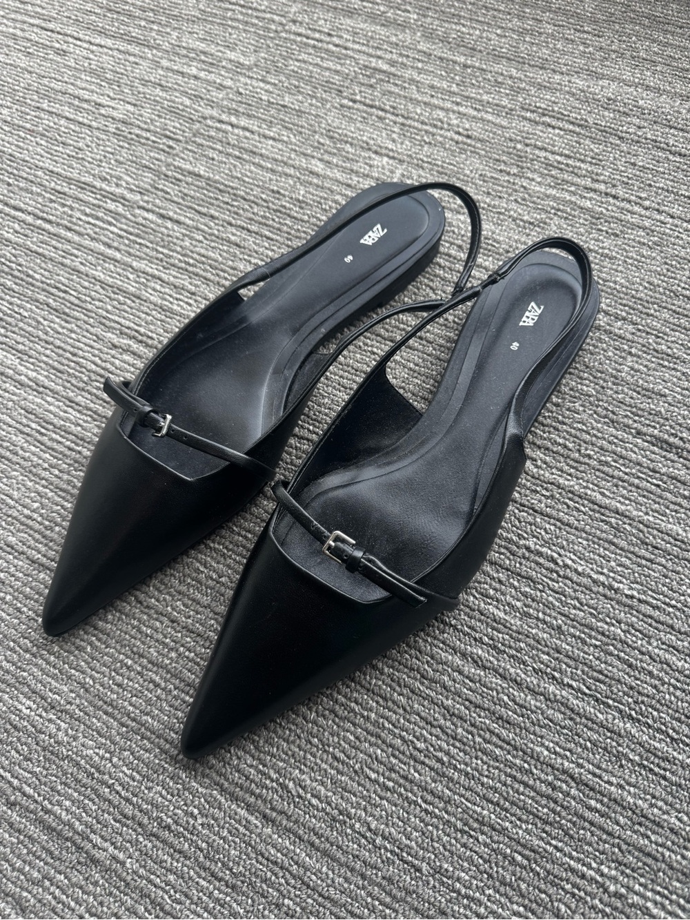 Zara Black Pointed Slingback Mules with Strap Detail
